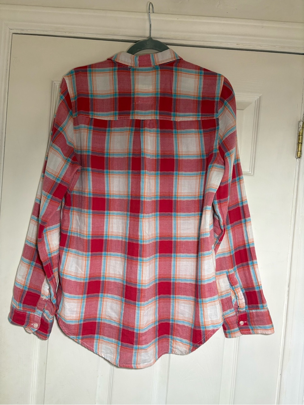 vintage Hollister Plaid Flannel Shirt Pink Blue White Large Women ‘s - Picture 4 of 6